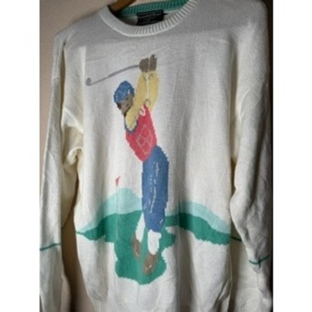 Vintage Preswick &‎ Moore Golf Sweater Mens Crew Neck Ivory Cotton Medium